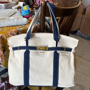 Boatkin Custom Canvas Contrast Navy Trim Tote Boat Bag